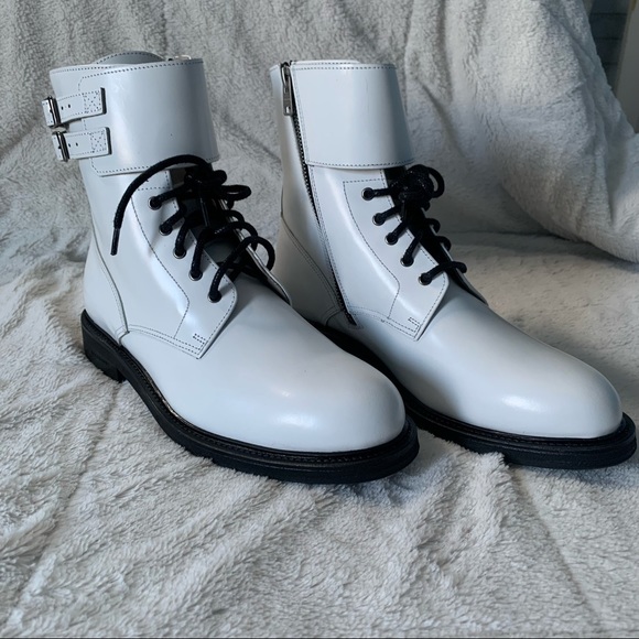 NEW All Saints White Leather Brigade Combat boots - Picture 1 of 14